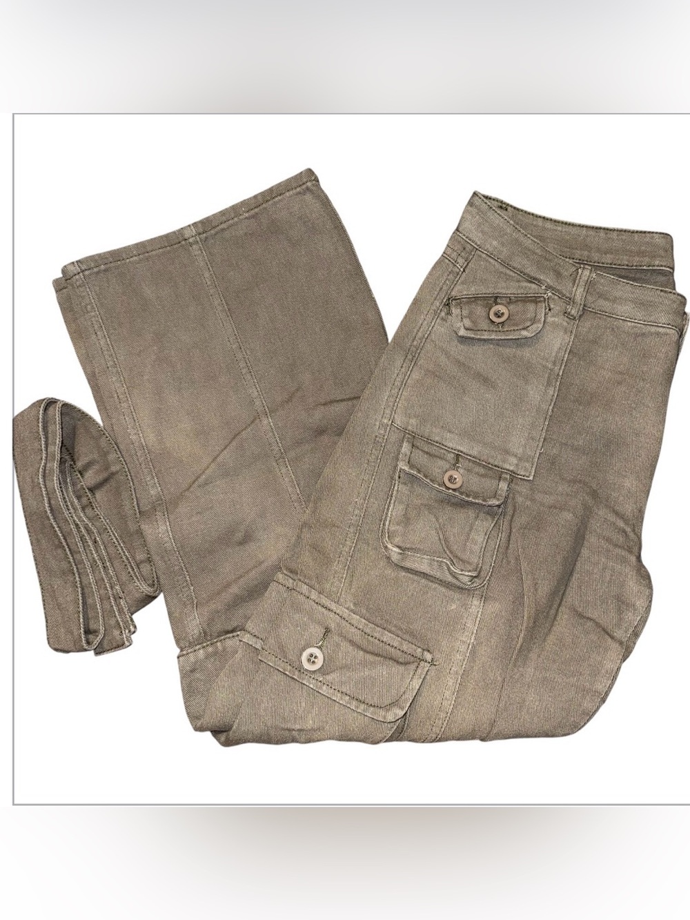 Y2K Womens Wide Leg Cargo Pants Earth Tone Multi-Pocket Utility Trousers 34x29